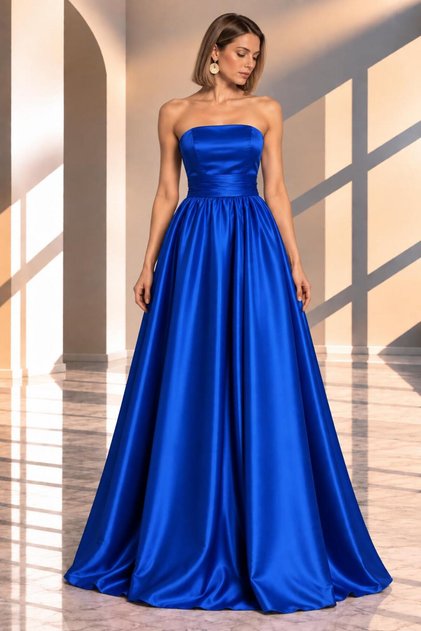 Maxi Length Satin Stylish Strapless Party Dress Cou-9