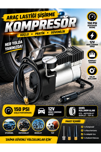 Araba Kompresörü Metal Oto Araç Hava Kompresörü 12v-13,5v