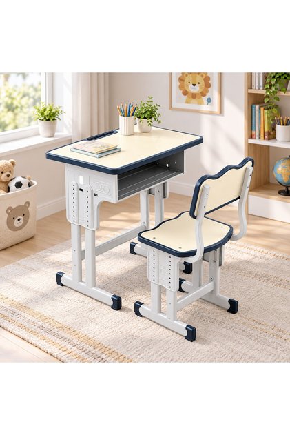 Kids' adjustable height study desk set with chair - wooden