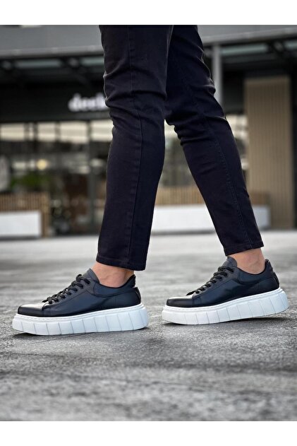 High Sole Casual Shoes 144 Black (White Sole)