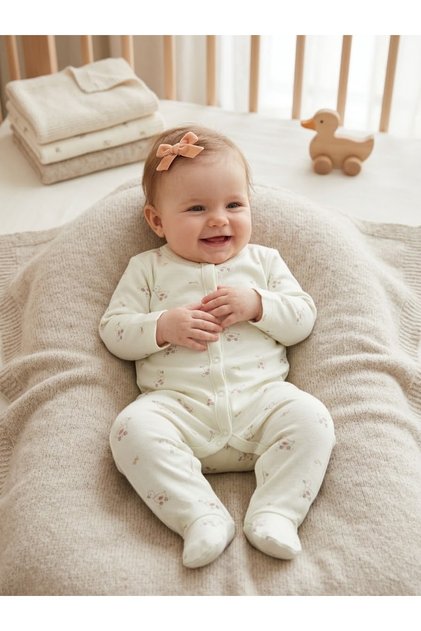 %100 Pamuk Kız Bebek Tulumu Ördek Baskılı Çıtçıtlı Patikli Mevsimlik Kız Bebek Tulumu