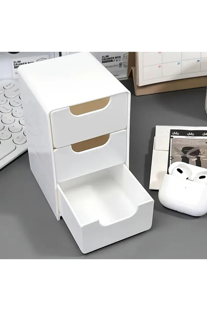 WHITE 3-Tier Plastic Cosmetic Storage Box Organizer with Drawers Multifunctional Countertop Storage
