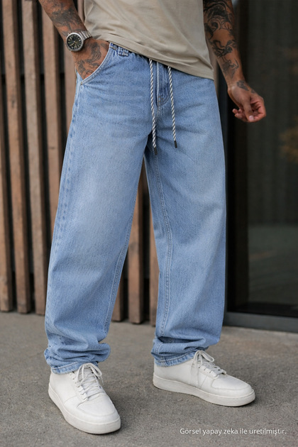 Men's Casual Loose-Fit Blue Baggy Trousers