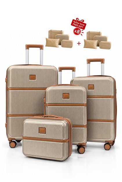 Flieger 4-Piece Set of Abs Luggage Bags, Sturdy and Durable, with a Free 8-Piece Gift Set for Organizing Clothes and Items Inside the Suitcase.