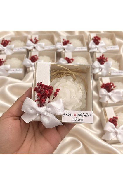 Kişiye Özel Gül Kokulu Çiçek Mum Nikah Şekeri – Düğün, Nişan ve Söz Hediyesi ✨