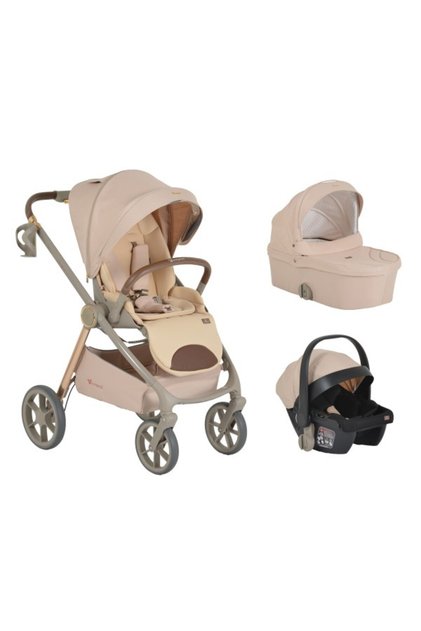 Carucior 3 in 1 Unique Beige, 0-4 ani, 22 kg, landou, scaun auto i-Size, reversibil