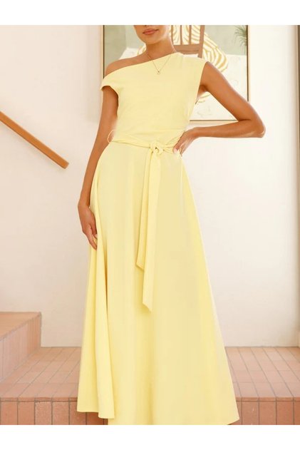 Yellow Asymmetric Neck A-Line Maxi Dress