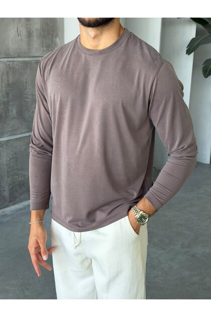 Washable Modal Fabric Basic Sweat m Brown