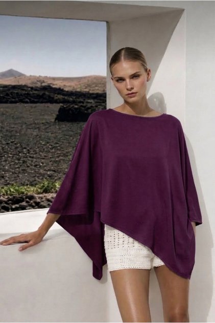 Plum Poncho Off-The-Shoulder Asymmetrical Cut Cape Blouse