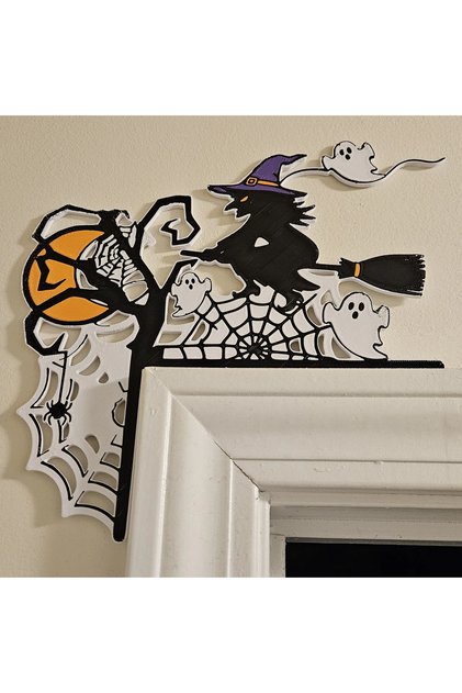 Cadılar Bayramı Halloween Süpürgeli Cadı Kapı Ve Pencere Köşe Dekoru