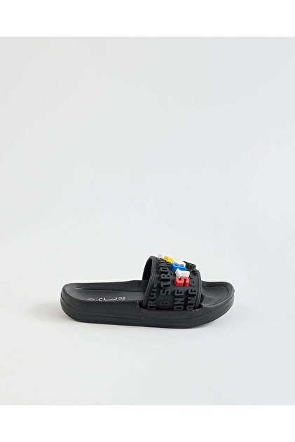 Women Black Printed Slides