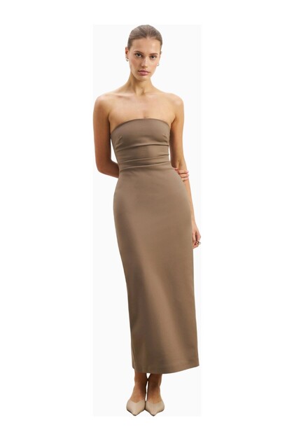 Becasue of Alice Strapless Ruched Midaxi Dress Strapless Midaxi Dress with Ruched Detail