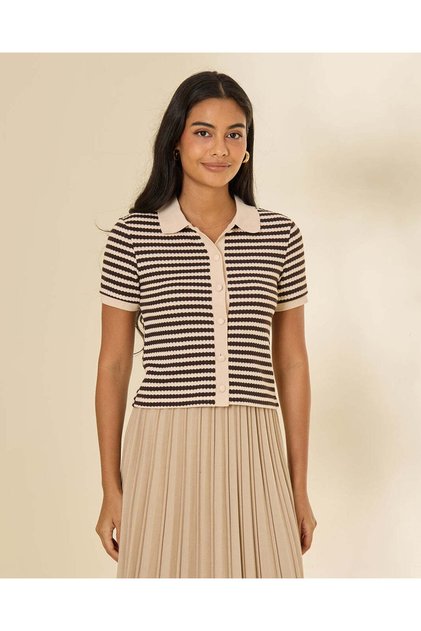 Women Brown And Ivory Striped Top
