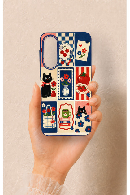 Samsung A57 Compatible Cute Cat and Flower Pattern Silicone Case