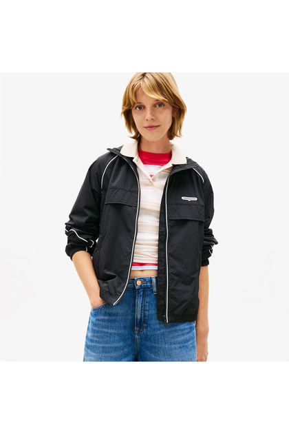 Piping Nylon Track Women's Black Jacket