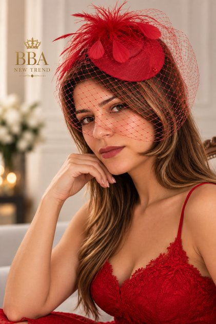 Vintage Fascinator Vualet Nikah Şapkası Tüllü Tüylü Gelin Düğün Davet Aksesuarı