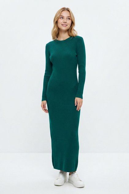 Women's Crew Neck Fititlli Long Sleeve Stylish Casual Knitwear Sweater Dress