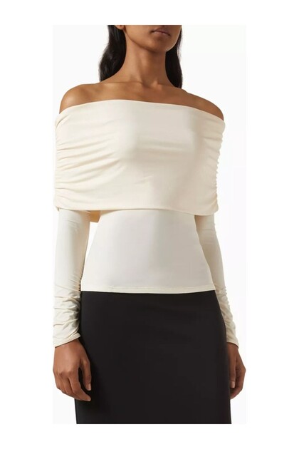 Off Shoulder Top, Stylish Top with Layered Neckline and Stretchy Jersey Fabric
