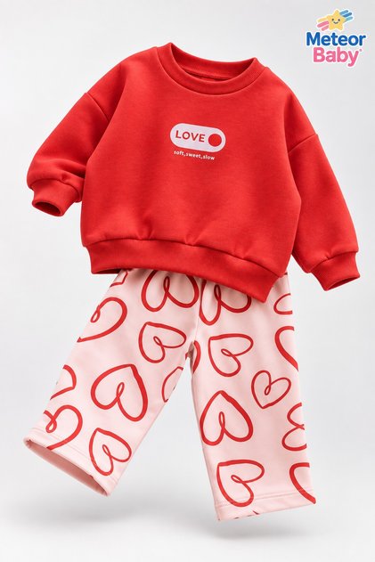 Baby Girl Set with Love Written and Heart Pattern, 2-Piece Top and Bottom Set, Seasonal, 6 9 12 18 24 Months