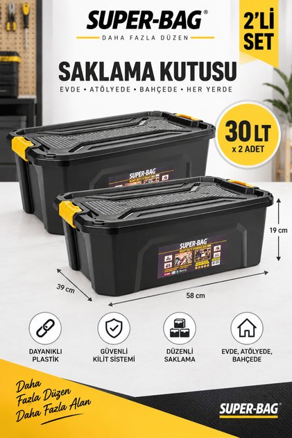 Super Bag 30 Litre Saklama Kutusu 2'Lİ Set