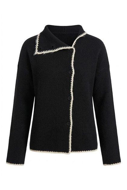 Piping Detail Stand Collar Knitwear Cardigan - Black Black