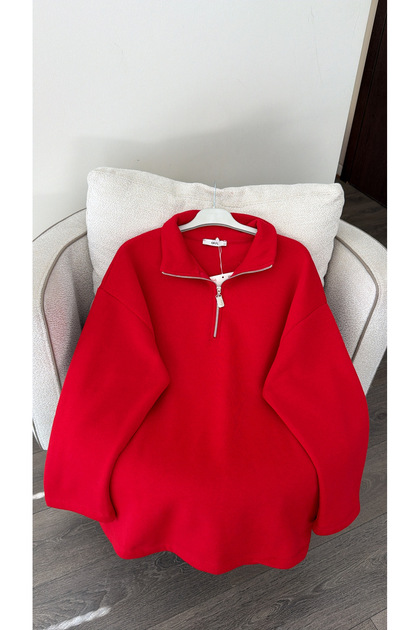 Yarım Fermuarlı Dik Yaka Sweatshirt