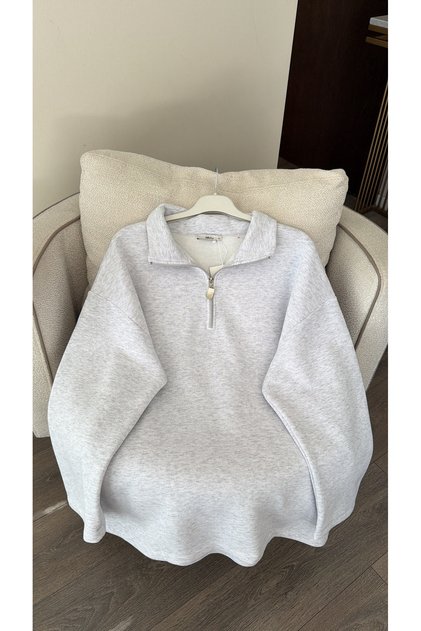 Yarım Fermuarlı Dik Yaka Sweatshirt