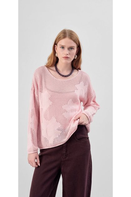 Ajurlu Merserize Pembe Triko
