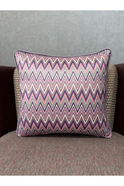 Imported Velvet Lilac Chevron Patterned Cushion Cover 43X43Cm (Double-Sided Pattern)