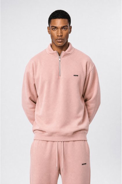 Men's Basic Half Zip Oversize Sweatshirt Pink