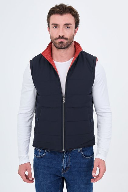 Straight Slim Fit Stand Collar Double-Sided Zipper Men's Vest Navy Blue - 40967.26K