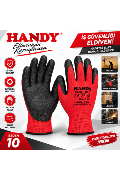 ♦️HANDY İş Eldiveni Beden 10 – Kaymaz Nitril Kaplama Profesyonel İş Güvenliği Eldiveni