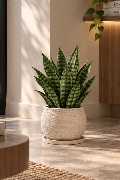 Dekoratif Beton Saksı V-128-AÇİK KREM