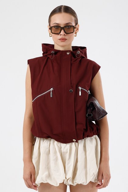 Vestă tip trench Estella Burgundy
