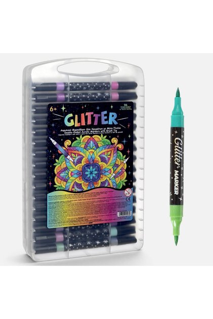 Markere acrilice cu doua capete si varf tip pensula, multicolor, 48 bucati in penar, pentru hartie