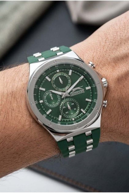 Green Men's Wristwatch | 45mm Stainless Steel Case, Silicone Cord
