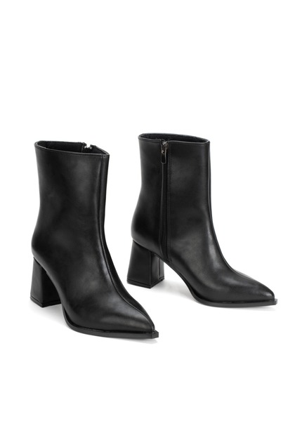 Women's Black Stylish Thick Heeled Pointed Toe Boots