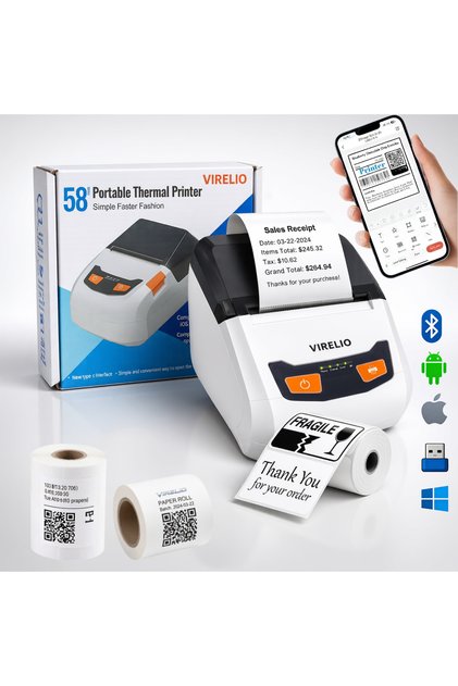 Imprimanta Termica Portabila Bluetooth 58 mm MP-58T, pentru Etichete, Bonuri si Chitante, USB Type-C, 203 DPI,