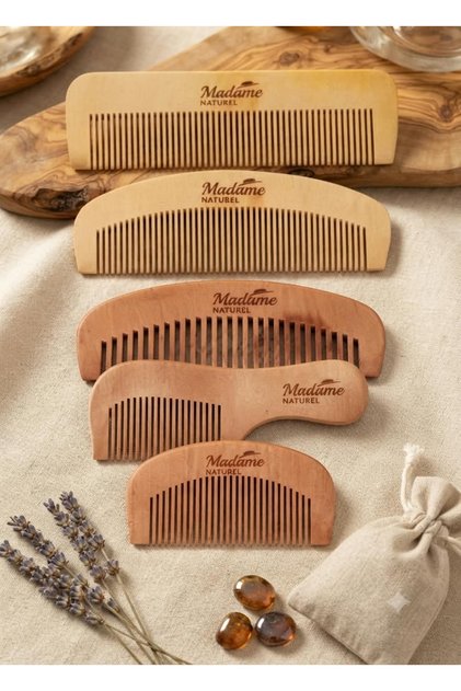 5-Piece Wooden Comb Set (Lemon and Cherry Wood) Does Not Cause Electrication...Set with Narrow and Wide Mouthes