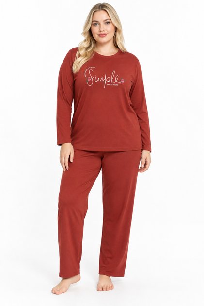 Büyük Beden Mevsimlik Simple Kırmızı Pijama Takımı
