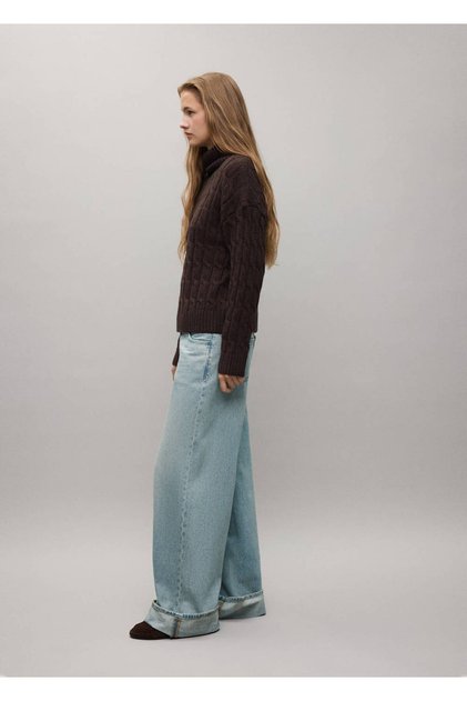 Wide-leg kıvrık paçalı jean pantolon