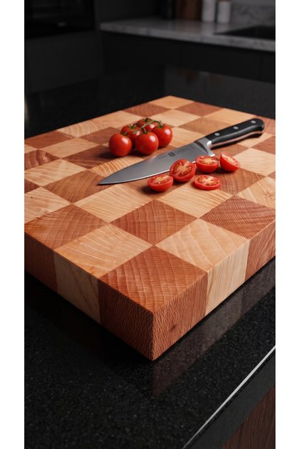 Doğal Ahşap End-Grain Kesme ve Sunum Tahtası - Damalı Profesyonel Şef Tahtası End Grain Kalın Kesme Tahtası