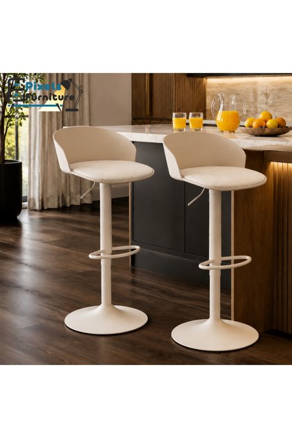 Set of 2 Bar Stools Pixel Furniture Adjustable Modern Design Swivel Style Fabric Seat, Footrest, Accounting Cashier Chair, Kitchen Tab