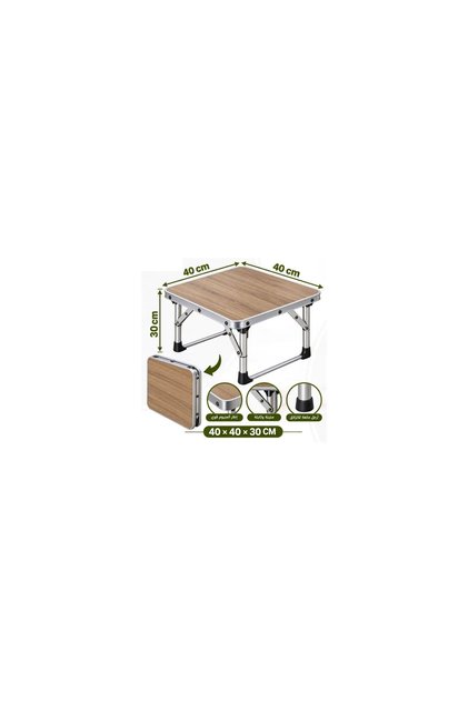 Foldable Ground Camping Table with Wooden Design and Aluminum Frame 40x40 cm