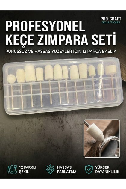 12 Parça Hassas Keçe Zımpara Ve Polisaj Uç Seti - Metal, Cam, Takı Parlatma (2.35 mm Şaft)