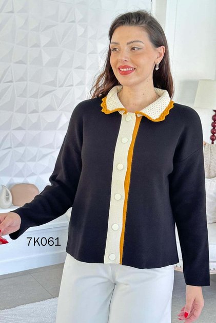 Openwork Collar Snap Button Knitwear Cardigan 7K061