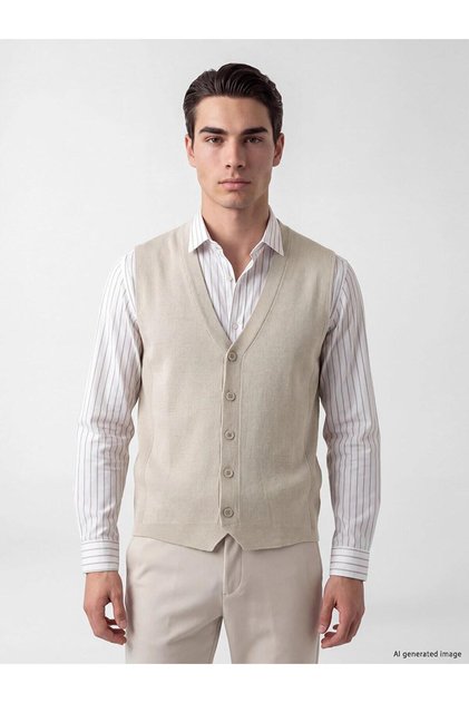 Regular Fit V-Neck Men's Knitwear Vest (W6)