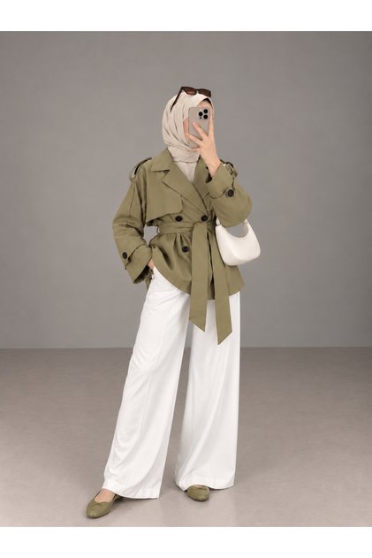 V-Neck Belted Trench Coat Light Khaki