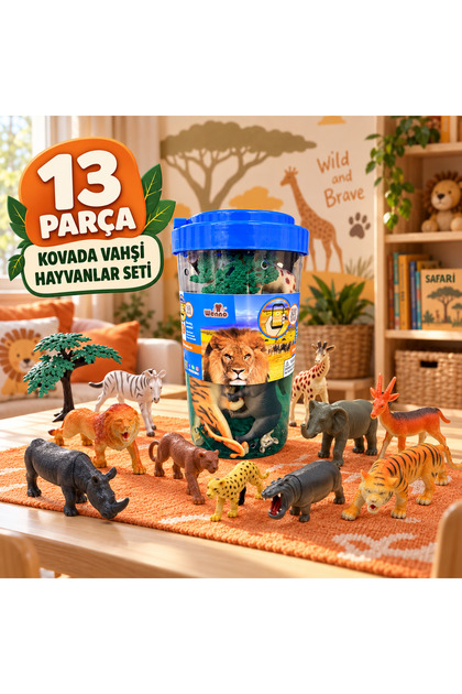 Kovada Vahşi Hayvanlar Oyuncak Seti 13 Parça Safari Hayvan Figürleri