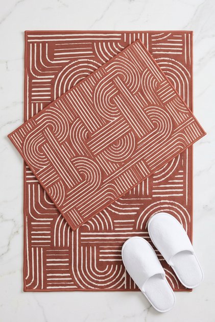 Raye Tile Cotton Woven 2-Piece Bath Mat | Washable Non-Slip, Latex Base (60X100 + 50X60)